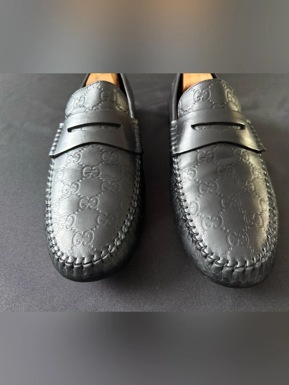 Gucci Guccissima Black Leather Penny Loafers Mens 12 G